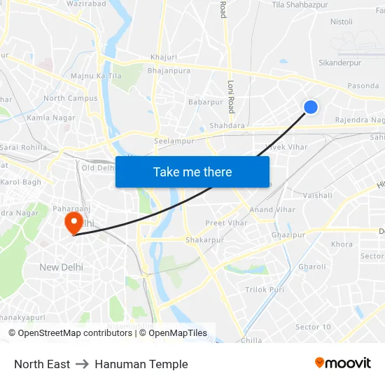 North East to Hanuman Temple map