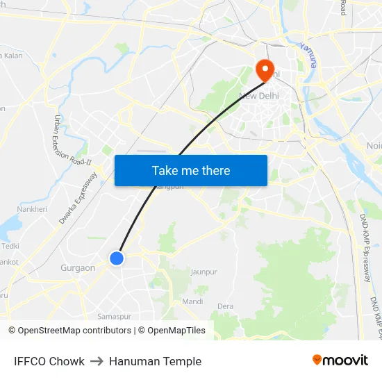 IFFCO Chowk to Hanuman Temple map