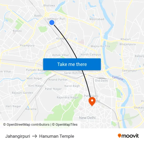 Jahangirpuri to Hanuman Temple map