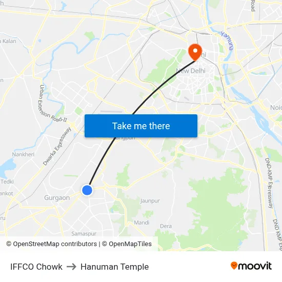 Iffco Chowk to Hanuman Temple map