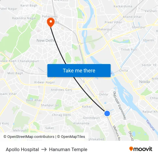Apollo Hospital to Hanuman Temple map