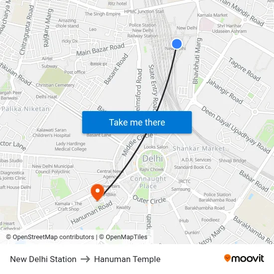 New Delhi Station to Hanuman Temple map