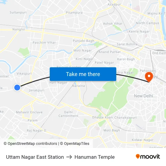 Uttam Nagar East Station to Hanuman Temple map