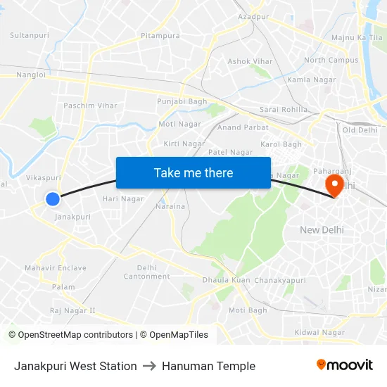 Janakpuri West Station to Hanuman Temple map