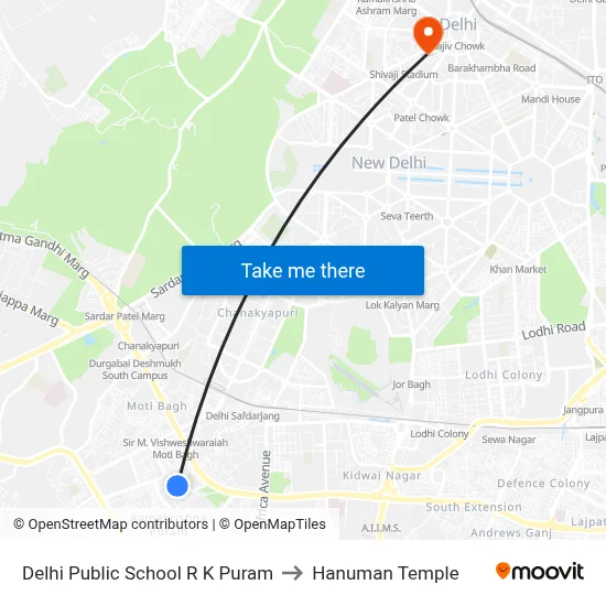 Delhi Public School R K Puram to Hanuman Temple map