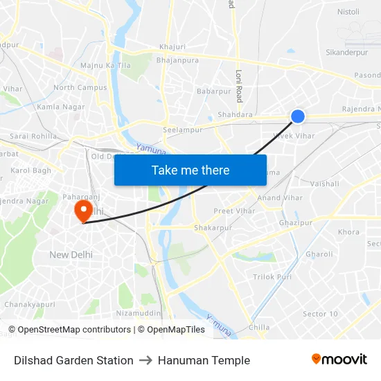 Dilshad Garden Station to Hanuman Temple map