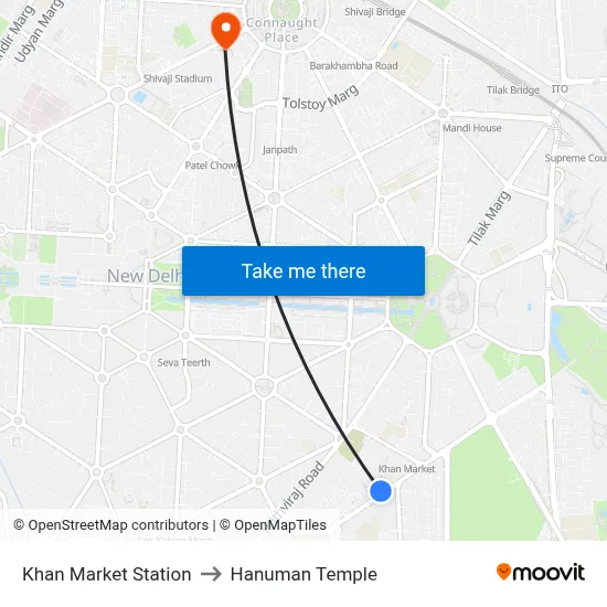 Khan Market Station to Hanuman Temple map