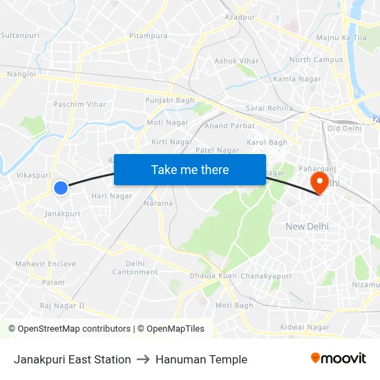 Janakpuri East Station to Hanuman Temple map