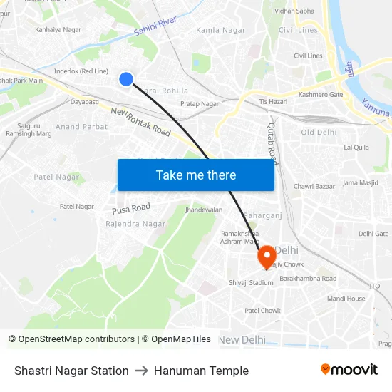 Shastri Nagar Station to Hanuman Temple map
