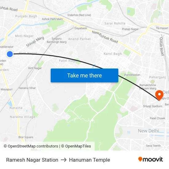 Ramesh Nagar Station to Hanuman Temple map