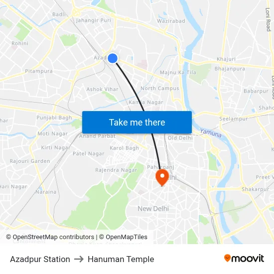 Azadpur Station to Hanuman Temple map