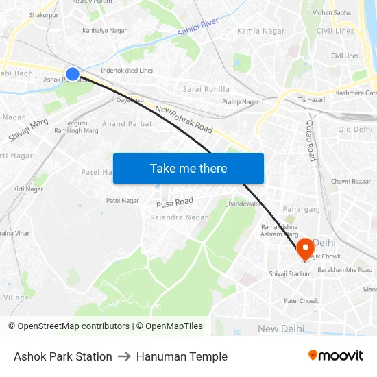 Ashok Park Station to Hanuman Temple map
