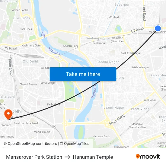 Mansarovar Park Station to Hanuman Temple map