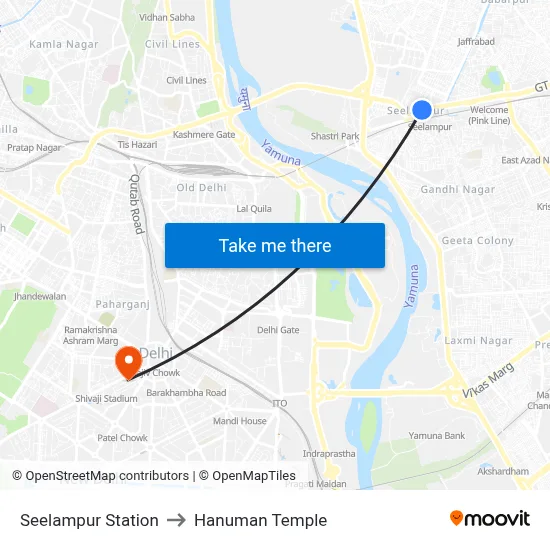 Seelampur Station to Hanuman Temple map