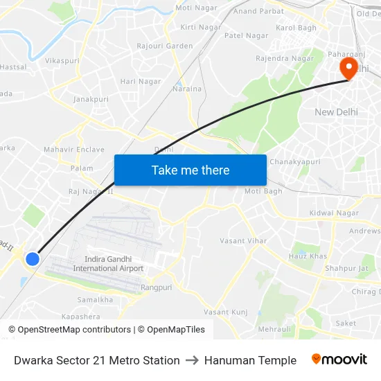 Dwarka Sector 21 Metro Station to Hanuman Temple map