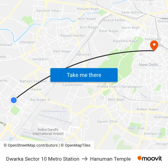 Dwarka Sector 10 Metro Station to Hanuman Temple map