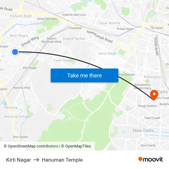 Kirti Nagar to Hanuman Temple map