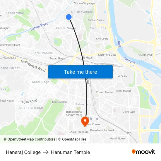 Hansraj College to Hanuman Temple map