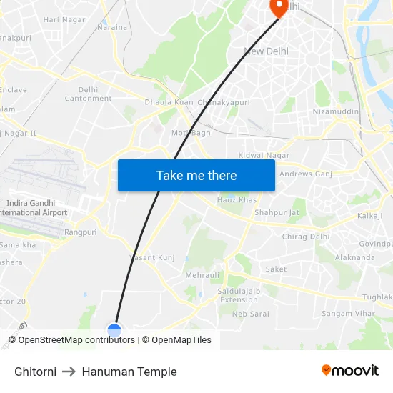 Ghitorni to Hanuman Temple map