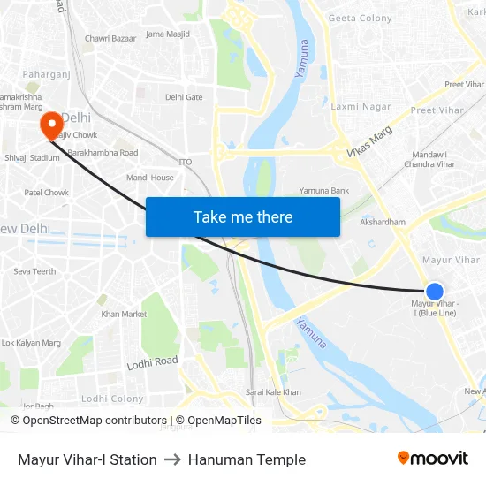 Mayur Vihar-I Station to Hanuman Temple map