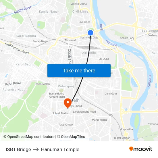 ISBT Bridge to Hanuman Temple map