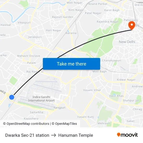 Dwarka Sec-21 station to Hanuman Temple map