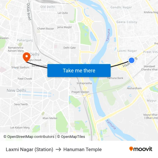 Laxmi Nagar (Station) to Hanuman Temple map
