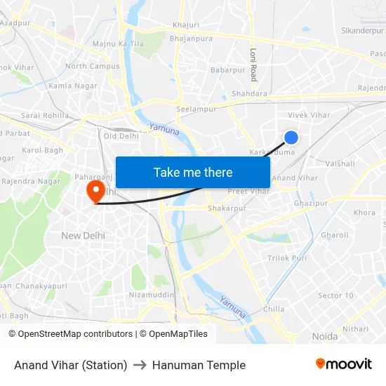 Anand Vihar (Station) to Hanuman Temple map