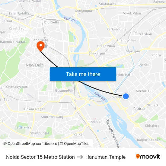 Noida Sector 15 Metro Station to Hanuman Temple map