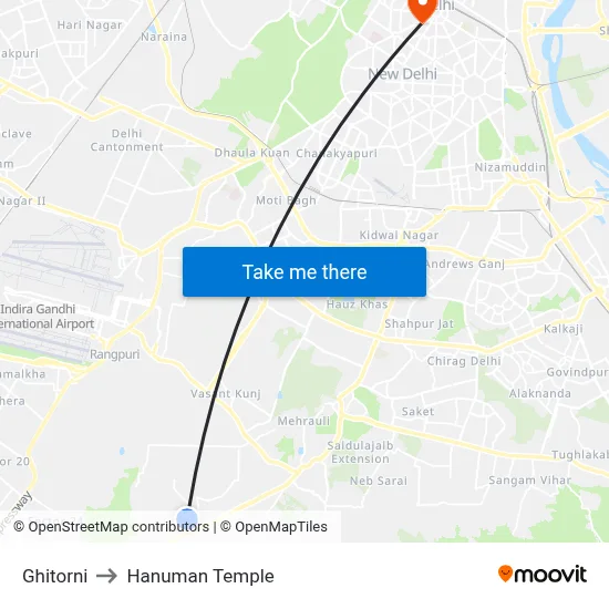 Ghitorni to Hanuman Temple map