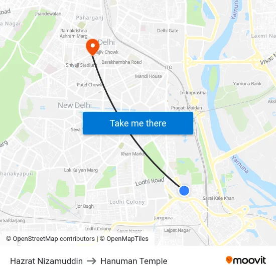 Hazrat Nizamuddin to Hanuman Temple map