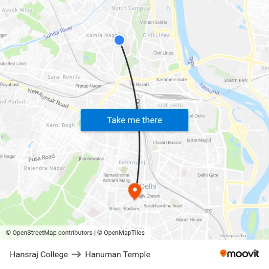 Hansraj College to Hanuman Temple map