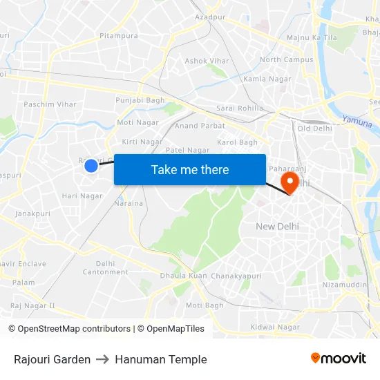 Rajouri Garden to Hanuman Temple map