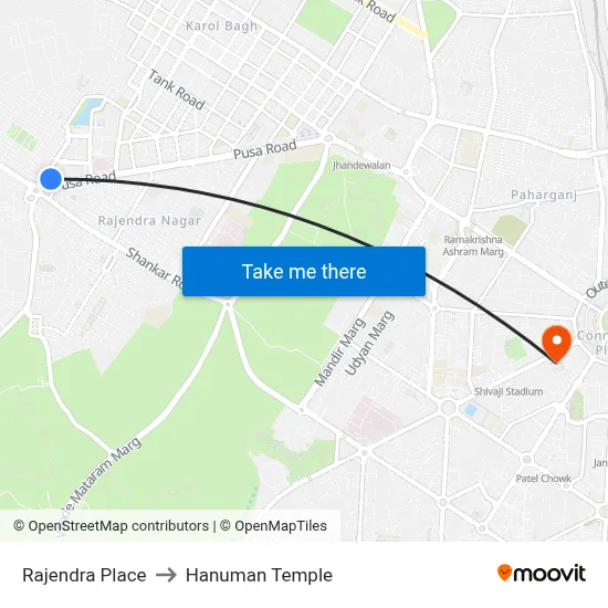 Rajendra Place to Hanuman Temple map