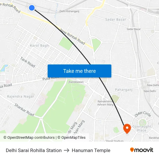 Delhi Sarai Rohilla Station to Hanuman Temple map