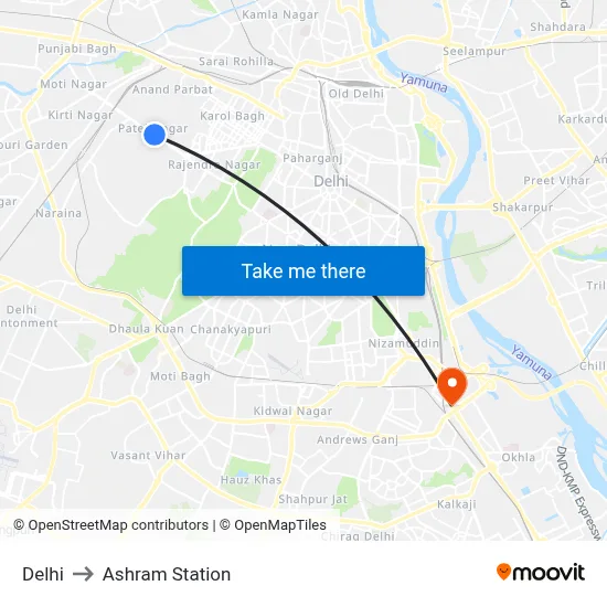 Delhi to Ashram Station map