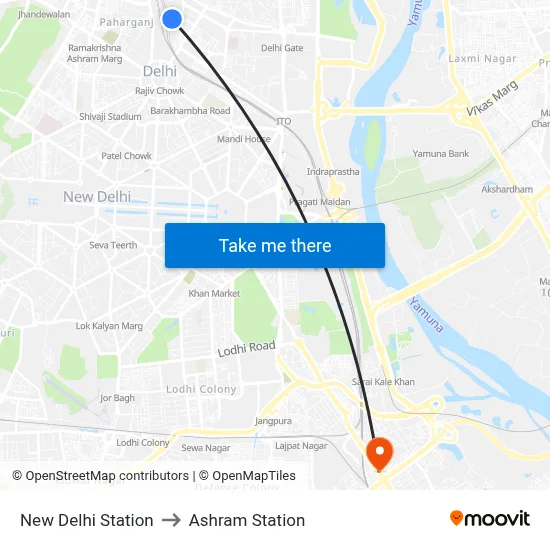 New Delhi Station to Ashram Station map