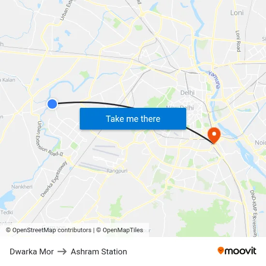 Dwarka Mor to Ashram Station map