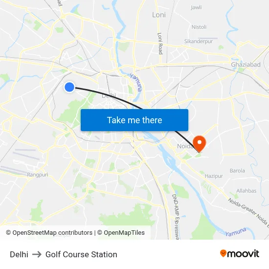 Delhi to Golf Course Station map