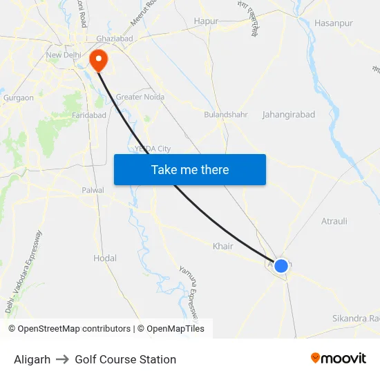 Aligarh to Golf Course Station map