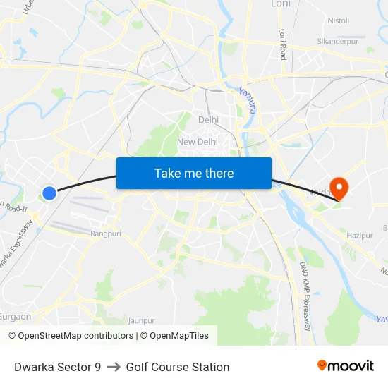 Dwarka Sector 9 to Golf Course Station map