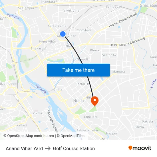 Anand Vihar Yard to Golf Course Station map