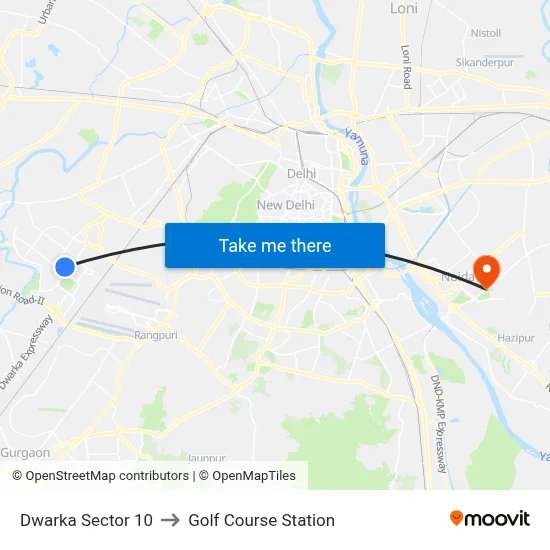 Dwarka Sector 10 to Golf Course Station map