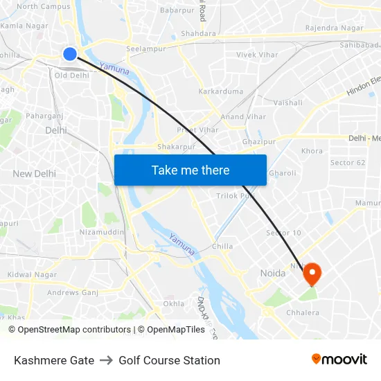 Kashmere Gate to Golf Course Station map