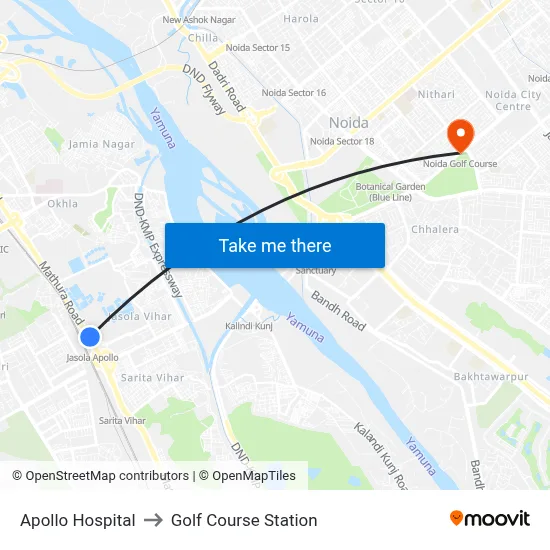 Apollo Hospital to Golf Course Station map