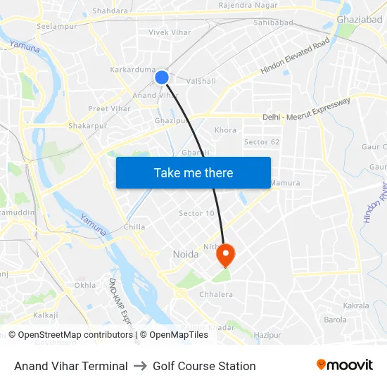 Anand Vihar Terminal to Golf Course Station map