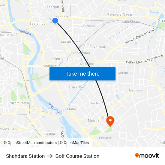 Shahdara Station to Golf Course Station map