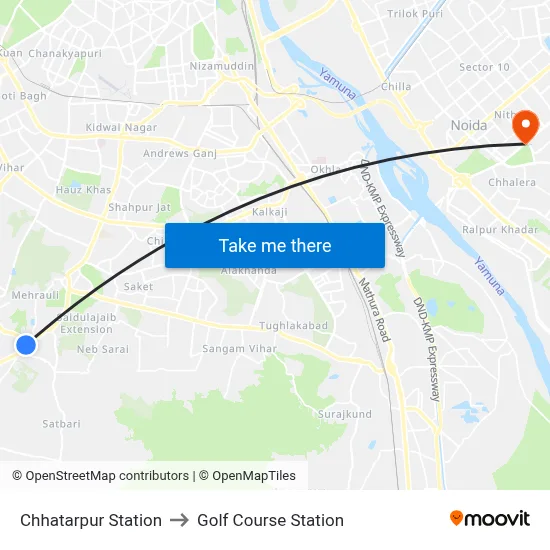 Chhatarpur Station to Golf Course Station map