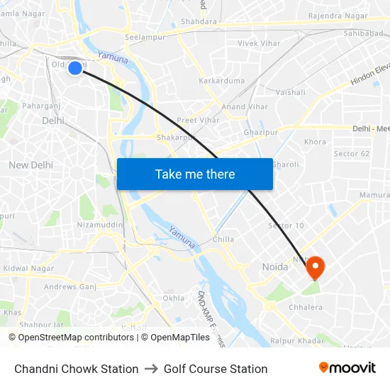 Chandni Chowk Station to Golf Course Station map