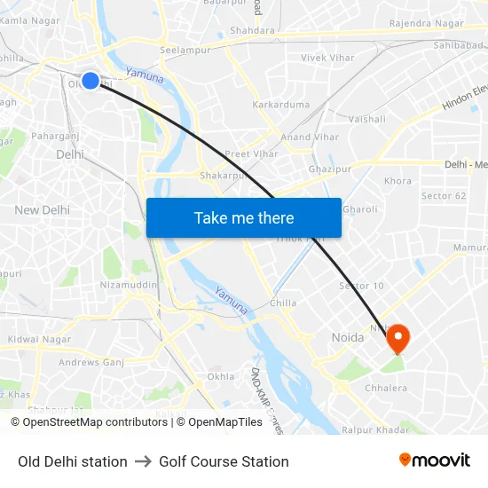Old Delhi station to Golf Course Station map